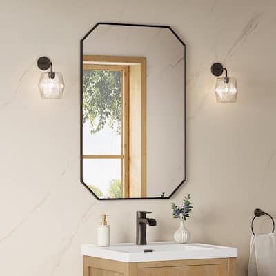 Allure Octagon Aluminum Framed in Matte Black Modern Bathroom Wall Mirror