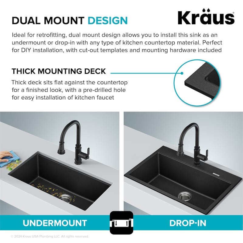 KRAUS Granite 31 inch 1-Bowl Undermount Drop-in Kitchen Sink