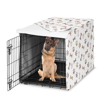 Sweet Jojo Designs Bone Paw Print Dog Crate Kennel Cover 48in. Neutral Grey Taupe Brown Modern Off White Gray Tan Puppy