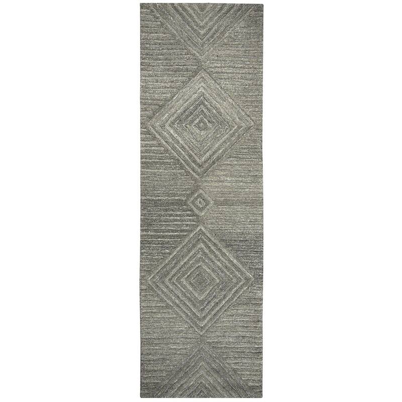 Alora Decor Makalu Hand-tufted Diamond Solid Wool Rug - 2'6"x8' Runner - Grey