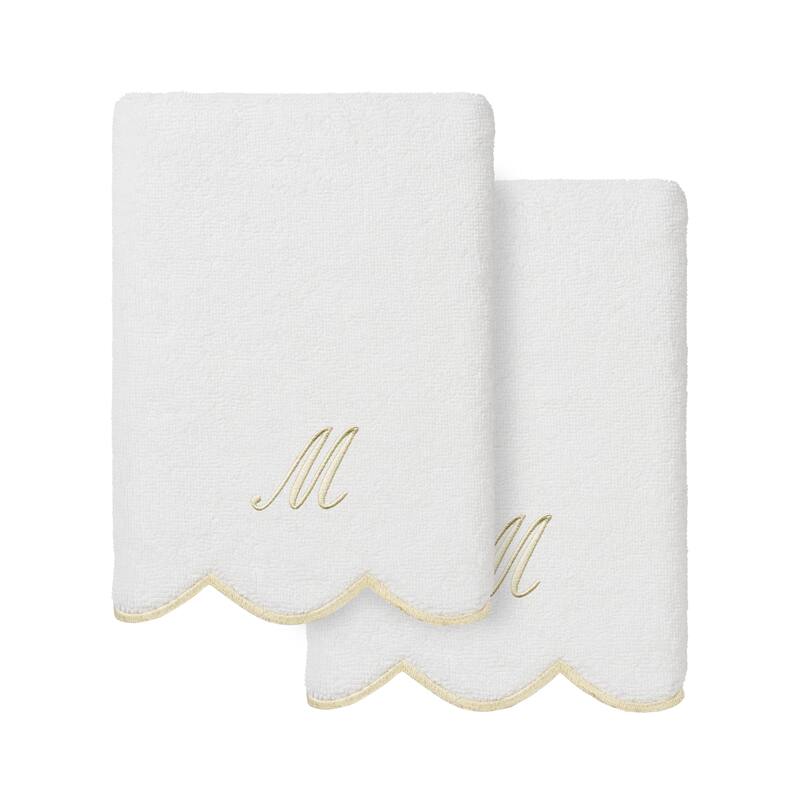 Authentic Hotel and Spa 100% Turkish Cotton Beige ADORNIA Scallop Personalized 2 Piece Hand Towel Set - 2 Hand Towels - M