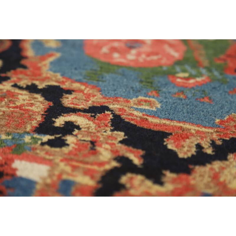 Hand Knotted Oriental 100% Wool Carpet Traditional All-Over Navy Blue & Blues Senneh Runner Rug - 19' 3'' X 3' 5''