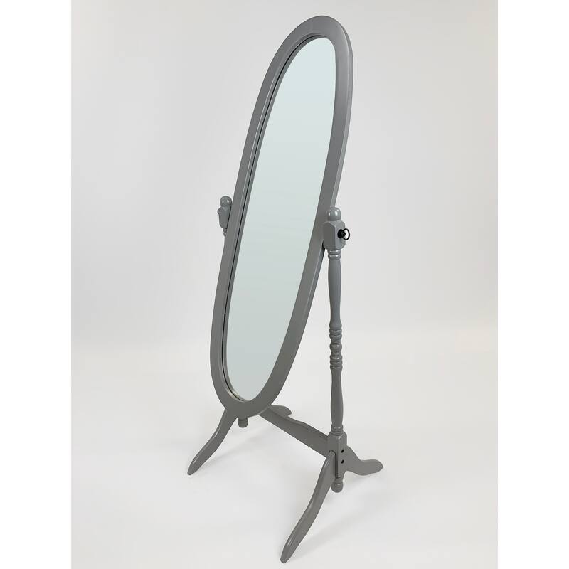 GTU Furniture Swivel Adjustable Full-Length Standing Oval Wood Cheval Floor Mirror - Grey