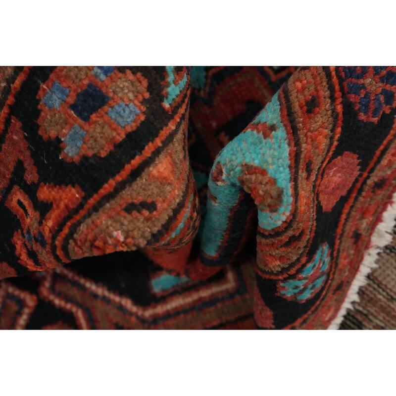 Hand Knotted Oriental 100% Wool Carpet Traditional Geometric Oranges & Rust Heriz Runner Rug - 10' 7'' X 3' 1''