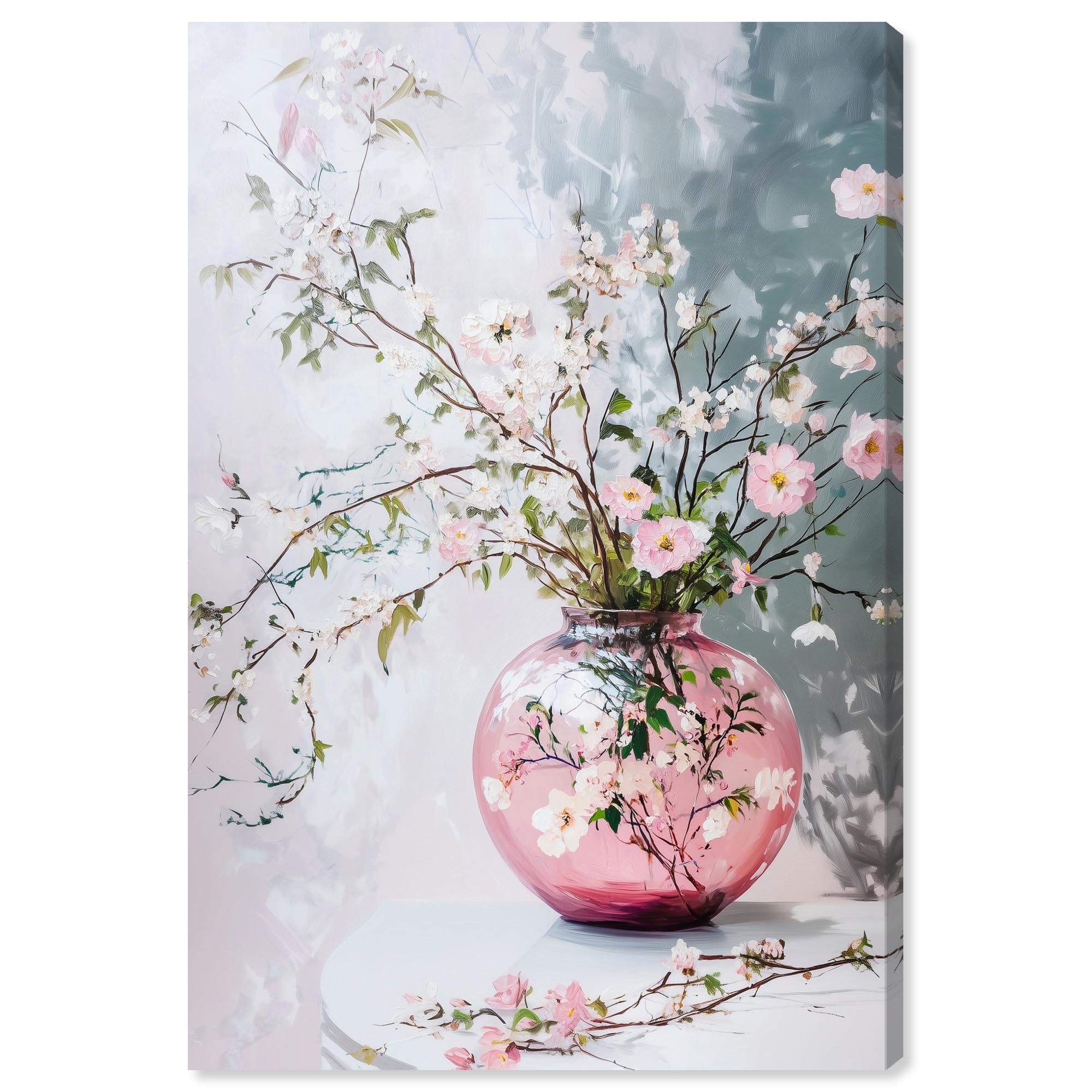 Pink Glass Vase I Floral Decor Canvas Print by Art Remedy