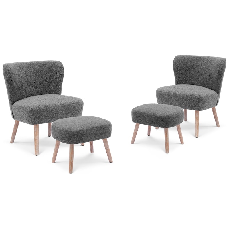 Boucle Polyester Upholstered Living Room Set - Stain Resistant (4-Piece Set)