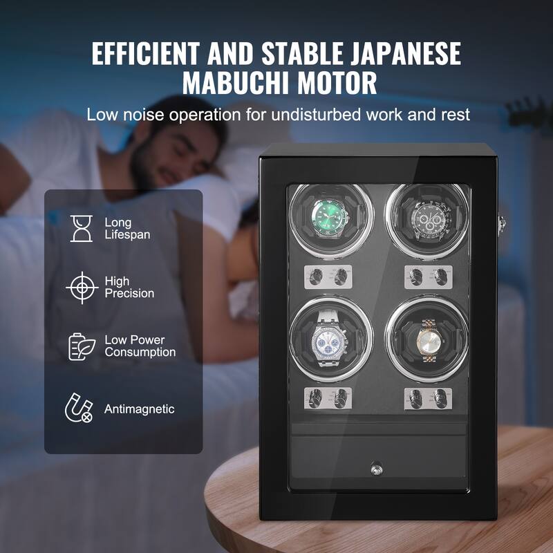 VEVOR Watch Winder with 1-8 for Men's and Women's Automatic Watches with Super Quiet Japanese Mabuchi Motors LED Lights