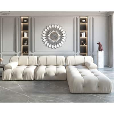 Modern Velvet Upholstered Sofa 4-Seater Sofa with Ottoman Luxury Sofa Solid Wood Frame