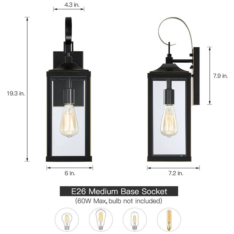 19.3"H 1-Light Medium Outdoor Bronze Exterior Wall Lantern Sconce Light - W6" x E7.2" x H19.3" - 19.3''H