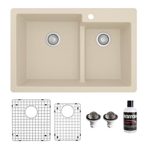 Karran 33" Top Mount Large/Small Bowl Quartz Kitchen Sink Kit - 33" x 22" x 9"