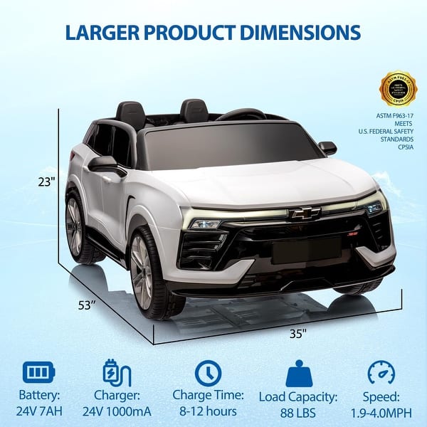 dimension image slide 3 of 4, 24V 2-Seater SUV Licensed Chevrolet Blazer Ride On Car Toy
