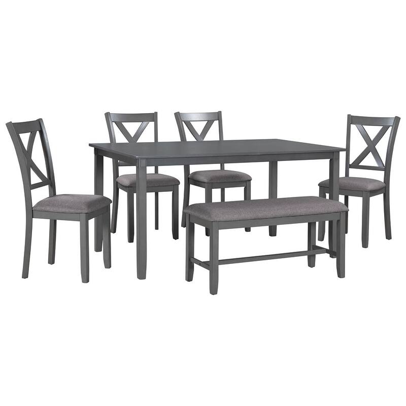5 PCS Retro Rustic Dining Set for 4 - Extendable Table and Upholstered Chairs