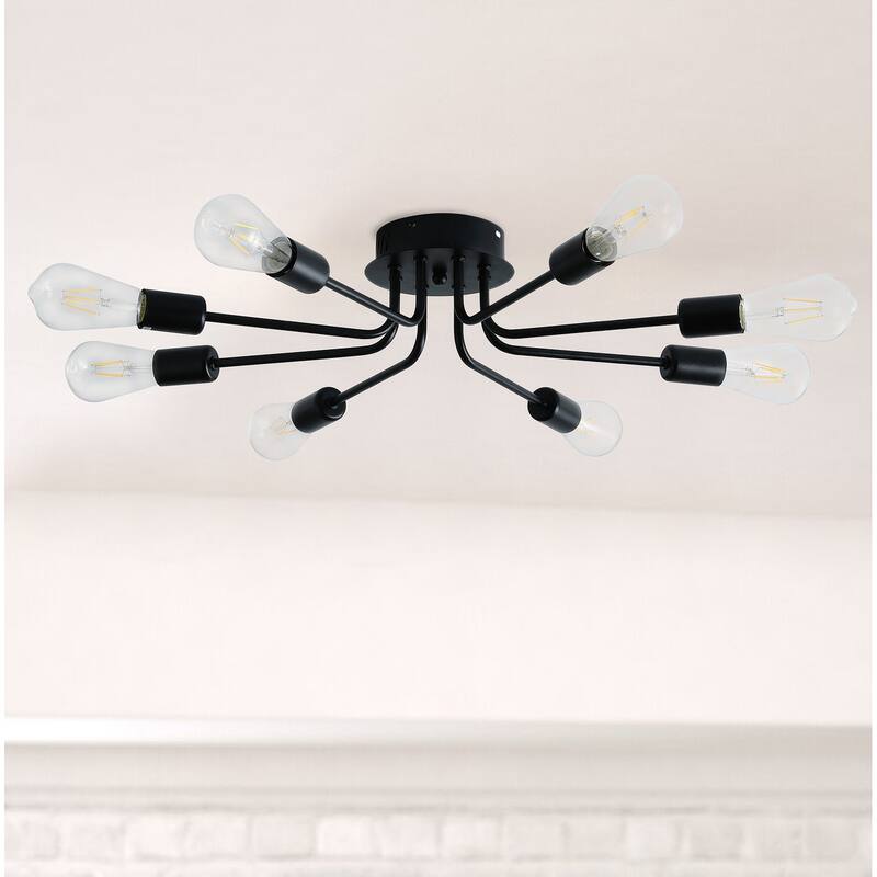Modern 8-Light Concise Branches Semi Flush Mount Lamp