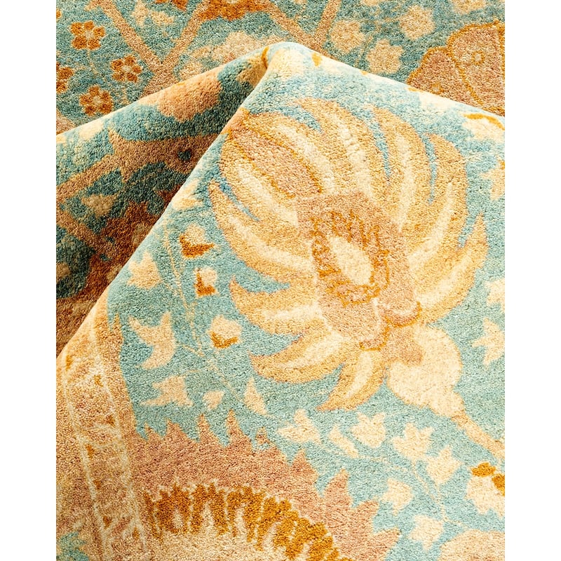 Overton Hand Knotted Wool Traditional Oriental Light Blue Area Rug - 6' x 9'
