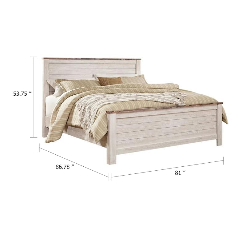 Isla King Panel Bed, Faux Planks Block Pattern, Whitewash & Brown Wood