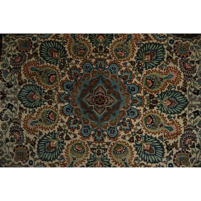 Hand Knotted Oriental 100% Wool Carpet Traditional Floral Beige & Ivories Qum Runner Rug - 9' 3'' X 3' 2''