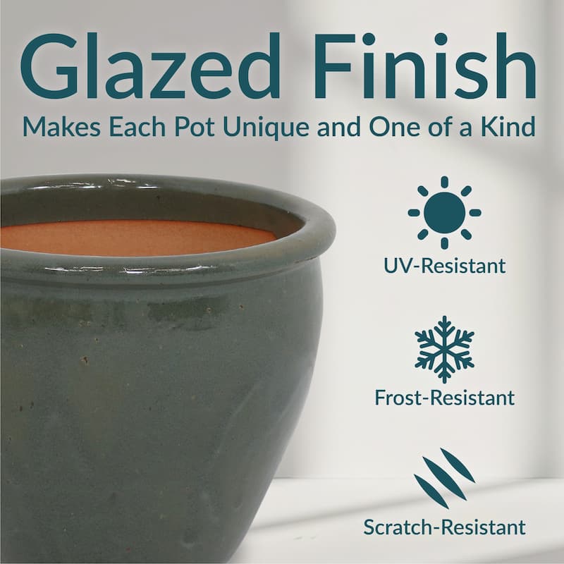 Sunnydaze Set of 2 Chalet High-Fired Glazed Ceramic Planter - Gray - 12-Inch