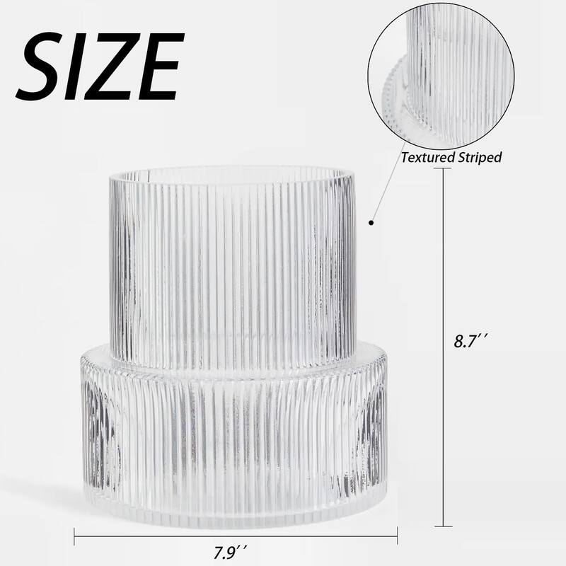 Ribbed Glass Vase, Large Glass Vase, Flower Vase, Fluted Glass Vase for Flowers, Modern Vase, Clear Glass Vase