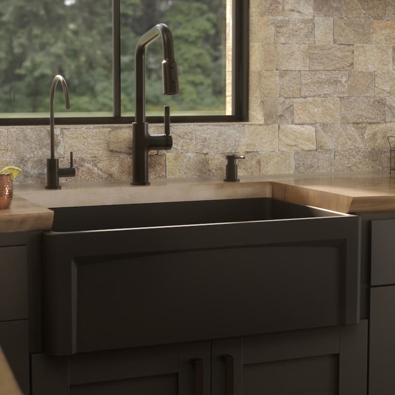 Karran 30" Single Bowl Panel Front Farmhouse Fireclay Kitchen Sink with Reversible Apron Front