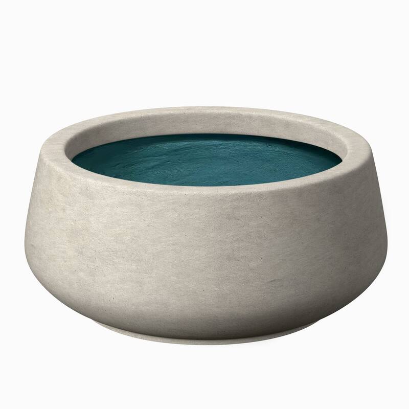 Round Curvy Concrete Planter Bowl Plant Pots - 16.5 x 7.5 in - Natural Gray