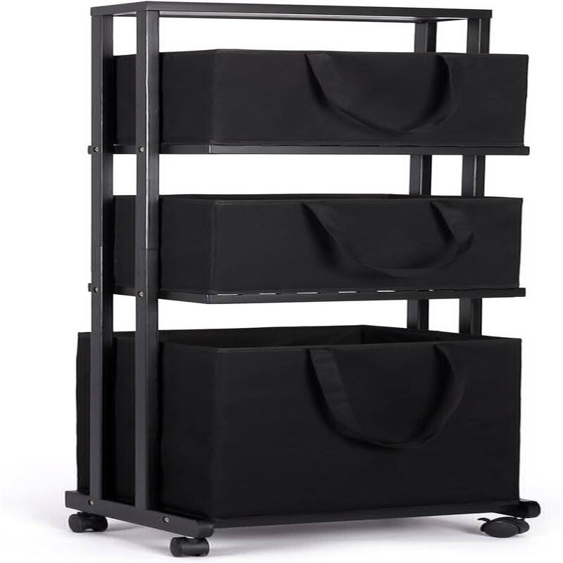 Laundry Basket 3 Tier Bamboo Storage Shelf - ‎16.54 x 13.4 x 47.64 - ‎16.54 x 13.4 x 47.64 - Black