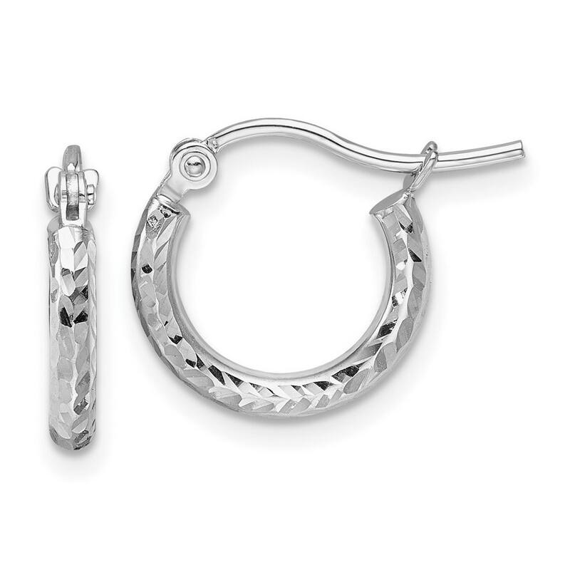 Curata 10k White Gold 2mm Solid Diamond-cut Round Tube Hoop Earrings - 13mm - 50mm