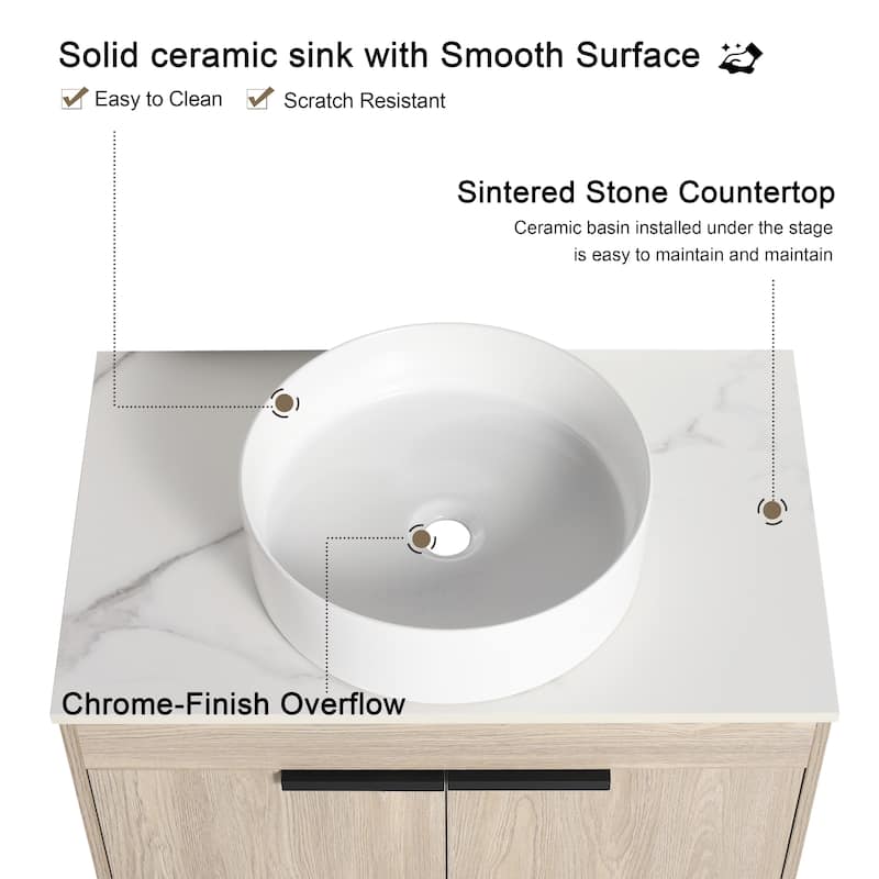 Malwee 24"/30" Floating Bathroom Vanity, Wall Mounted Bathroom Vanity with Ceramic Sink,Soft Close Doors