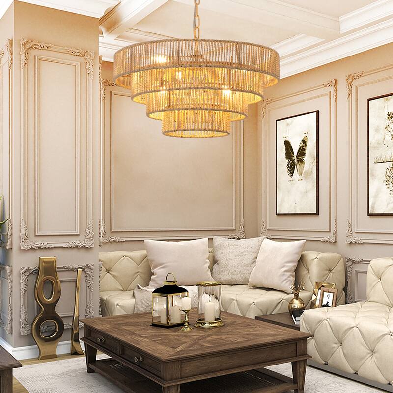 20" 4-Layer Woven Rattan Chandelier Boho Pendant Light(No Bulbs)
