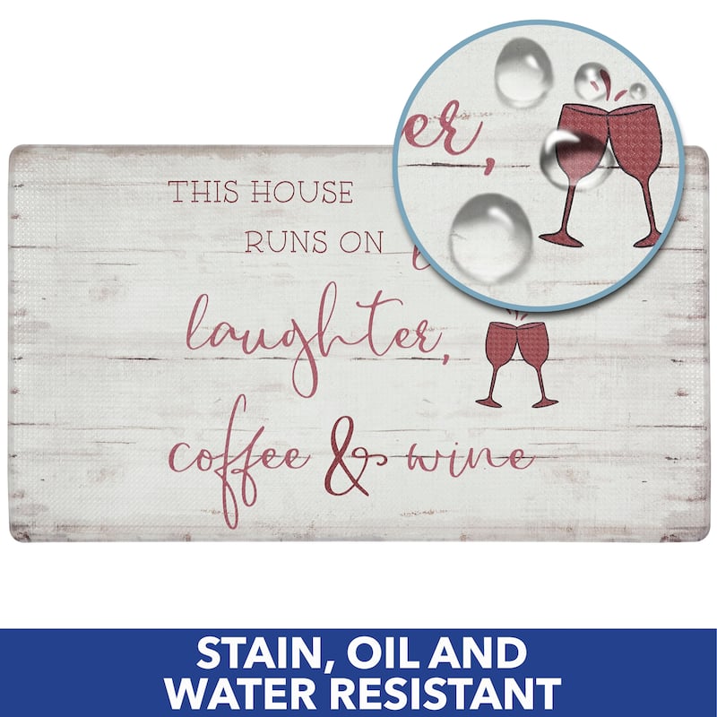 SoHome Cozy Living House Runs On Wine Anti-Fatigue Kitchen Mat, Red/Off White