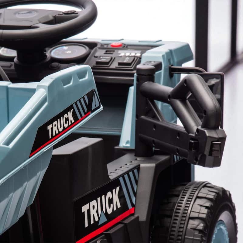 12V Kids Ride On Dump Truck with Remote Control, Electric Dump Bed, Bluetooth Music, LED Lights, Speed & Volume Adjustment