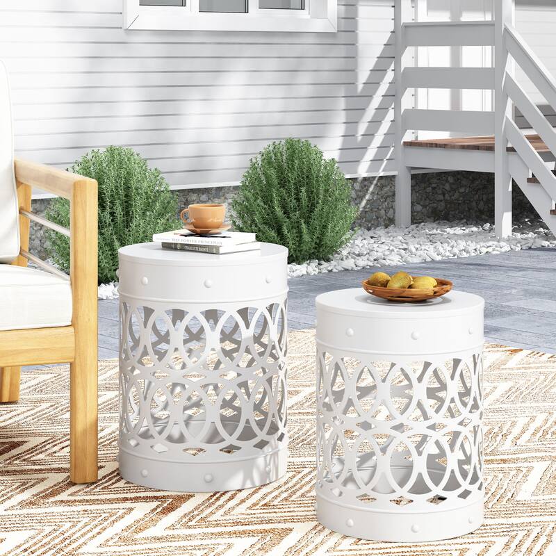 Outdoor Metal S/2 End table, No assembly is required, This comes as a set of two