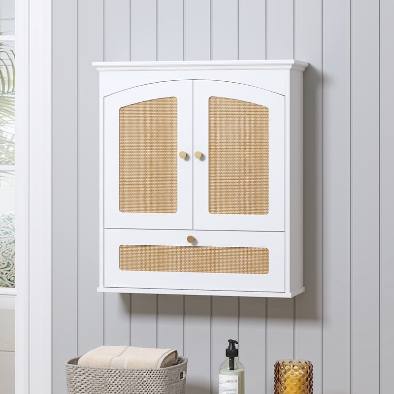 COSTARS Rattan Door Medicine Cabinet - Wall Mount Over Toilet Storage with Tilt-Out Bin