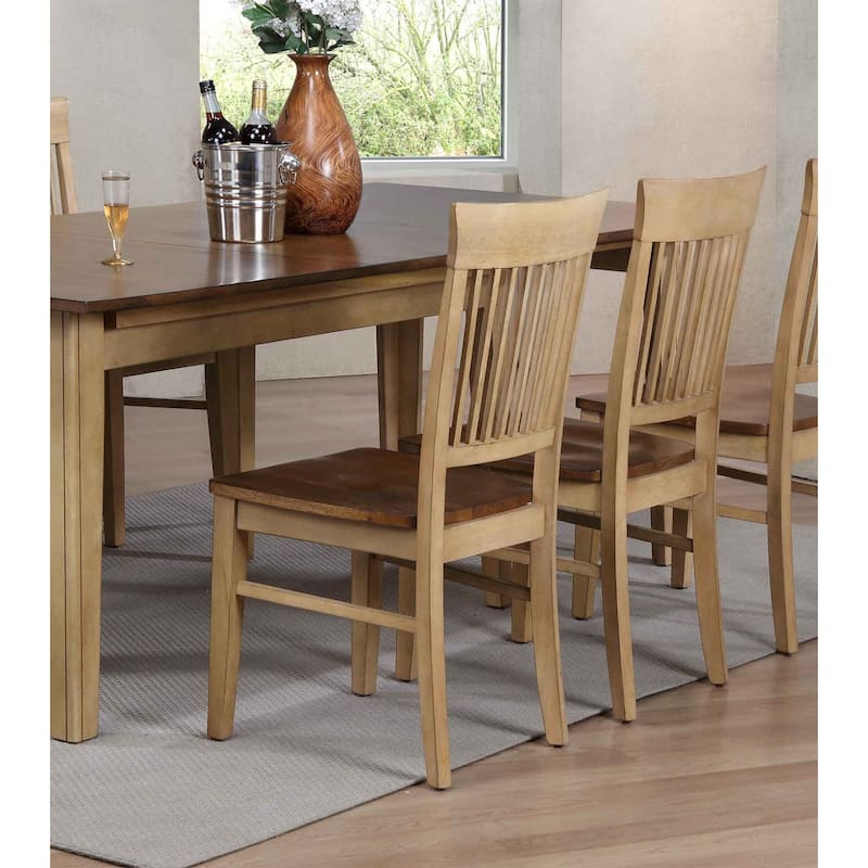 Wooden Armless Side Chairs With Striped Back - 38" - Cream and Brown - Set of 2