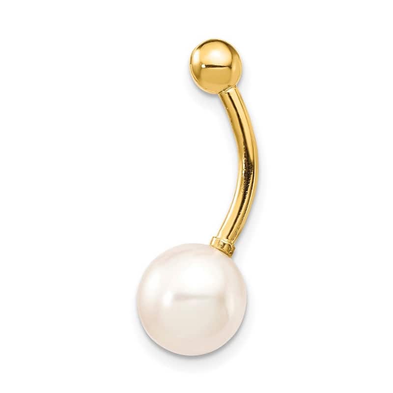 Curata Solid 14k Yellow Gold 8mm Freshwater Cultured Pearl Belly Ring (8mm x 24mm)