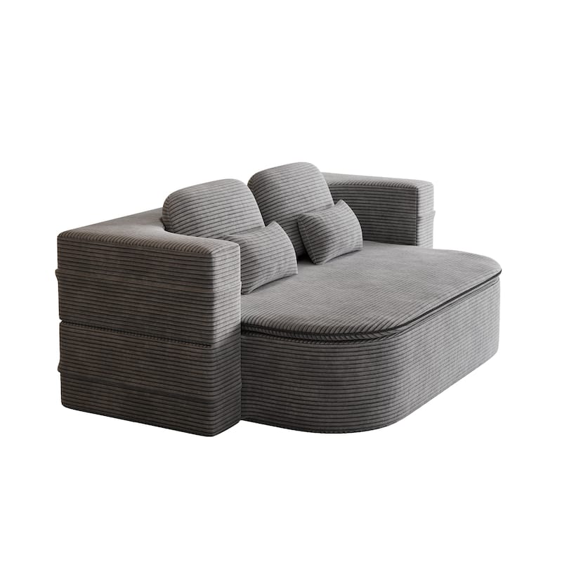 GDFStudio - Lysander Corduroy Foldable Sleeper Sofa Bed with Multi Functional Blanket
