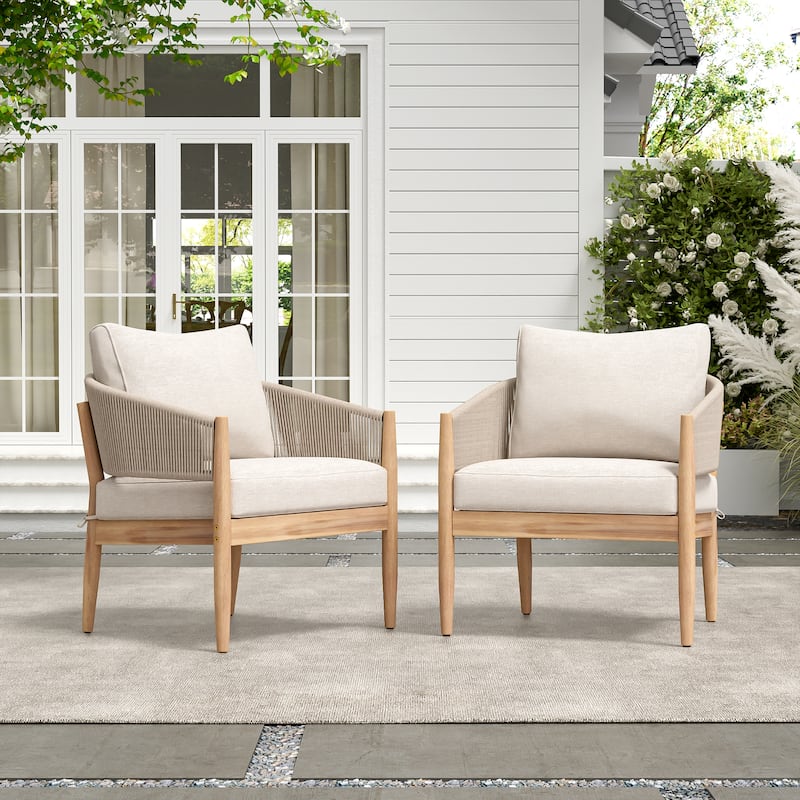 Christopher Knight Home - Lukas Rustic Acacia Patio Club Chair with Rope（Set of 2）. - Natural + Beige