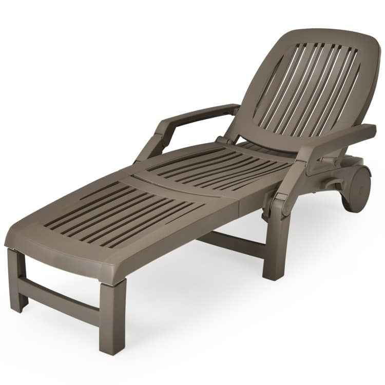 Adjustable Patio Sun Lounger with Weather Resistant Wheels - 65.5" x 29" x16.5"-37" (L x W x H)