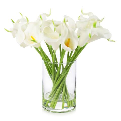 Enova Home 20 Pieces Real Touch Faux Calla Lily Artificial Flowers in Vase with Faux Water for Dining Table Decor, Wedding Event