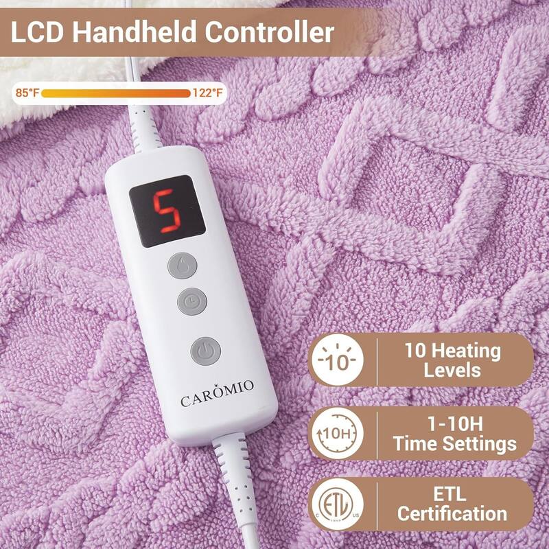 Tufted Sherpa Electric Blanket with 6 Heating Levels for Living Room, Bedroom, Purple