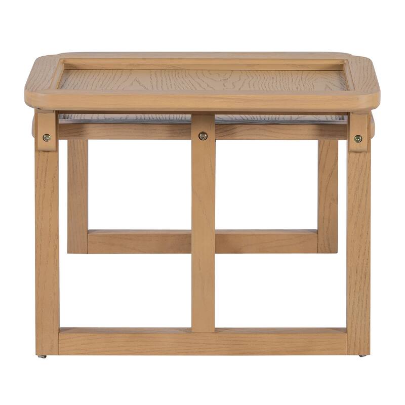 Modern 2-Piece Nesting Coffee Table Set with Rattan and MDF in Natural Finish – Versatile Living Room Storage