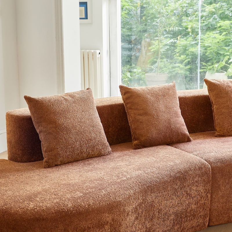 Curved Velvet Boneless Cloud Sofa with 3 Pillows, 5-Seater Modular Sectional Sofa, High-Density Foam Upholstered Sofa