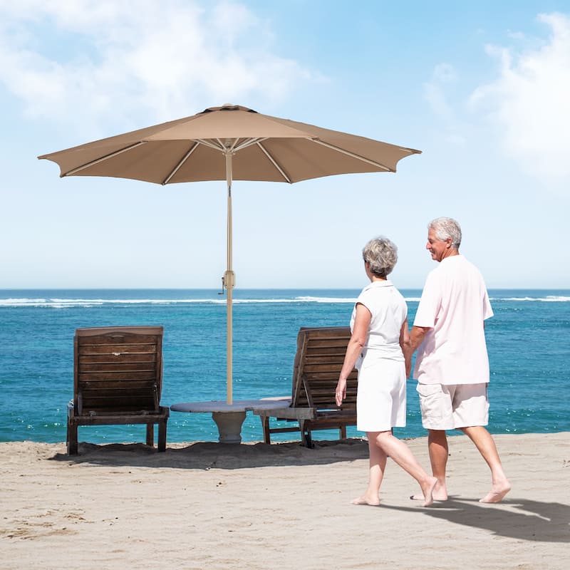 Aoodor 9FT Outdoor Patio Market Umbrella with Push Button Tilt and Crank