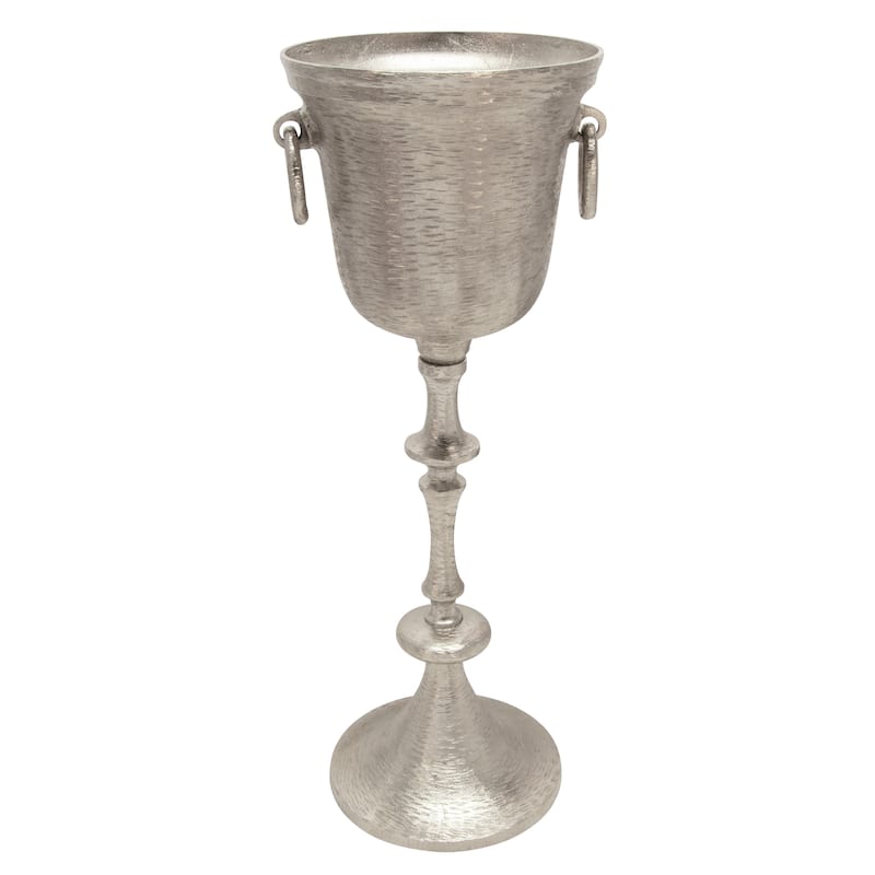 31" Metal Wine Cooler Contemporary Vintage Industrial Aluminum Silver Wine Cooler on Pedestal Stand for Home and