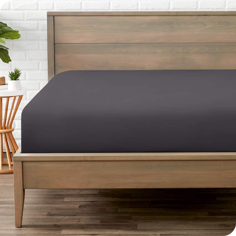 Bare Home Double Brushed Deep Pocket Fitted Sheet - Short Queen - Forged Iron Grey