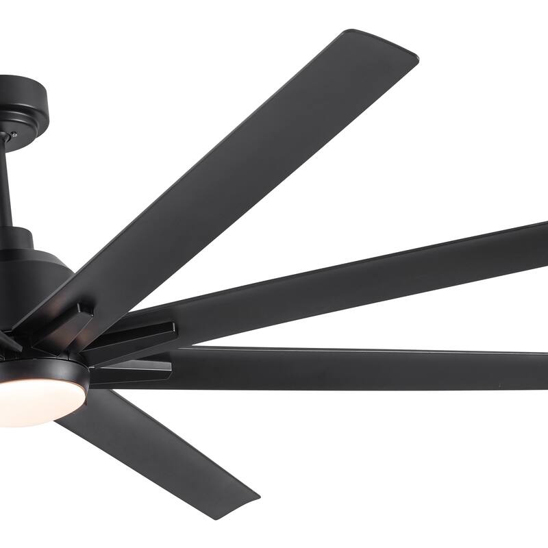 72 in. LED Indoor Matte Black Large Ceiling Fan with Light and Remote ...