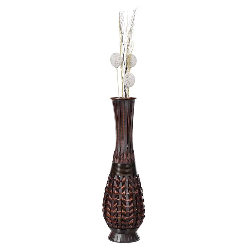 Antique Trumpet Style Brown Bamboo Floor Vase - 36-inch-Tall Decorative Vase for Entryway or Living Room, Vintage-Inspired Decor - Brown