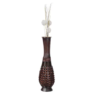 Antique Trumpet Style Floor Vase, For Entryway or Living Room, Brown 36" Tall Bamboo