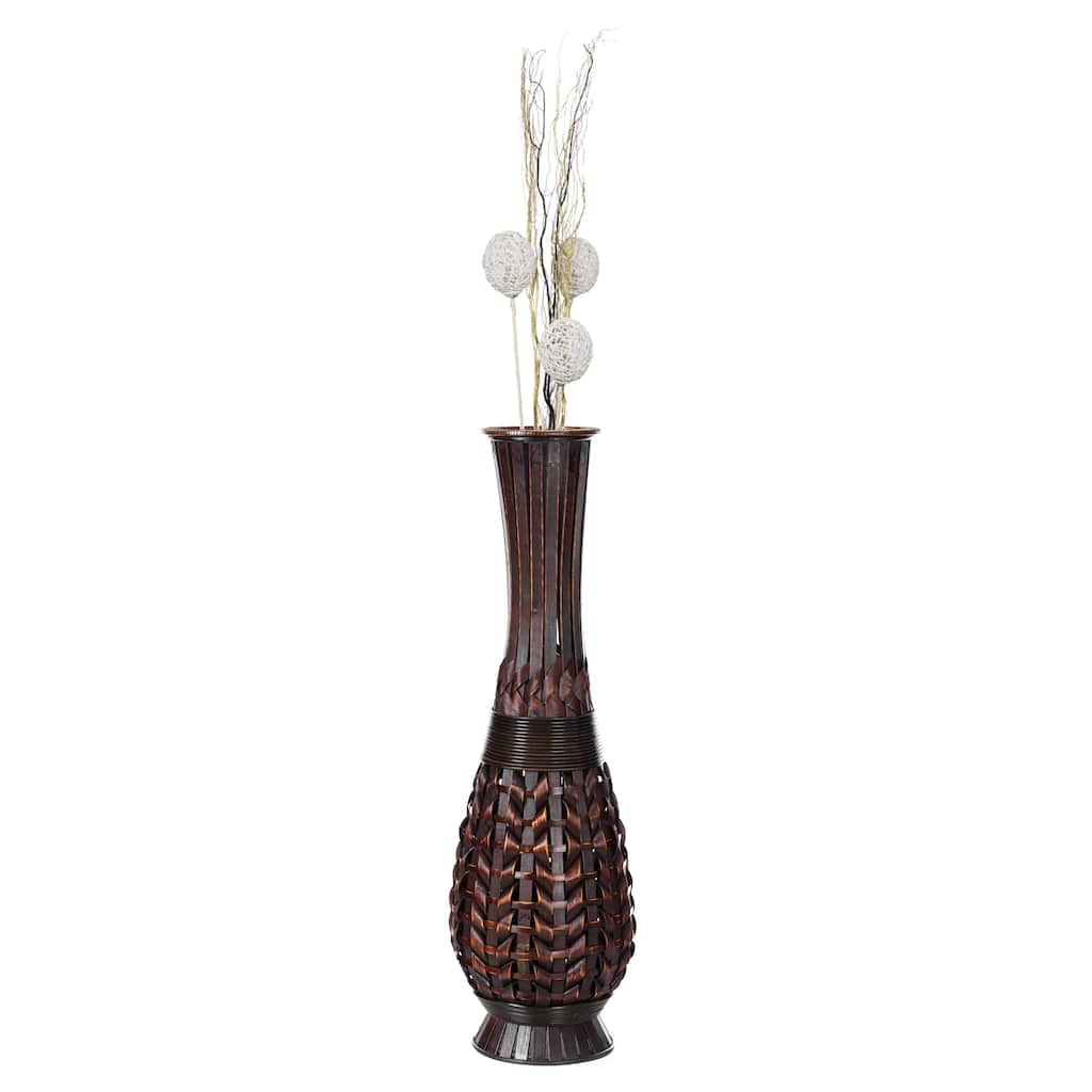 Antique Trumpet Style Brown Bamboo Floor Vase - 36-inch-Tall Decorative Vase for Entryway or Living Room, Vintage-Inspired Decor