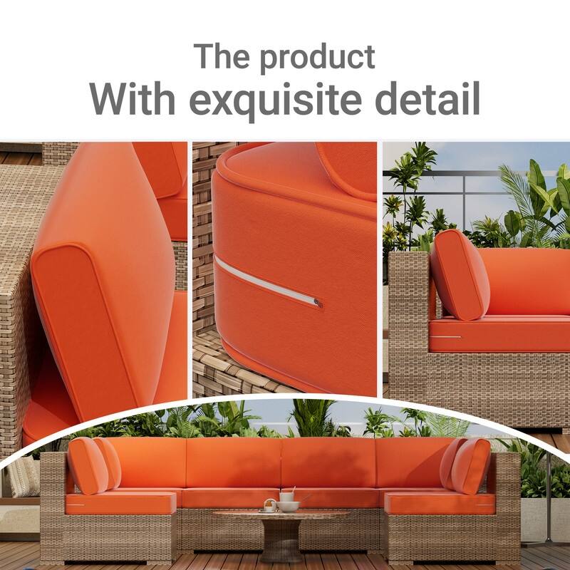 14-Piece Patio Furniture Sofa Cushions, 6-Seater Outdoor Cushion Set (Only Include Cusions，Not Sofa） - 25.6*25.6*4in