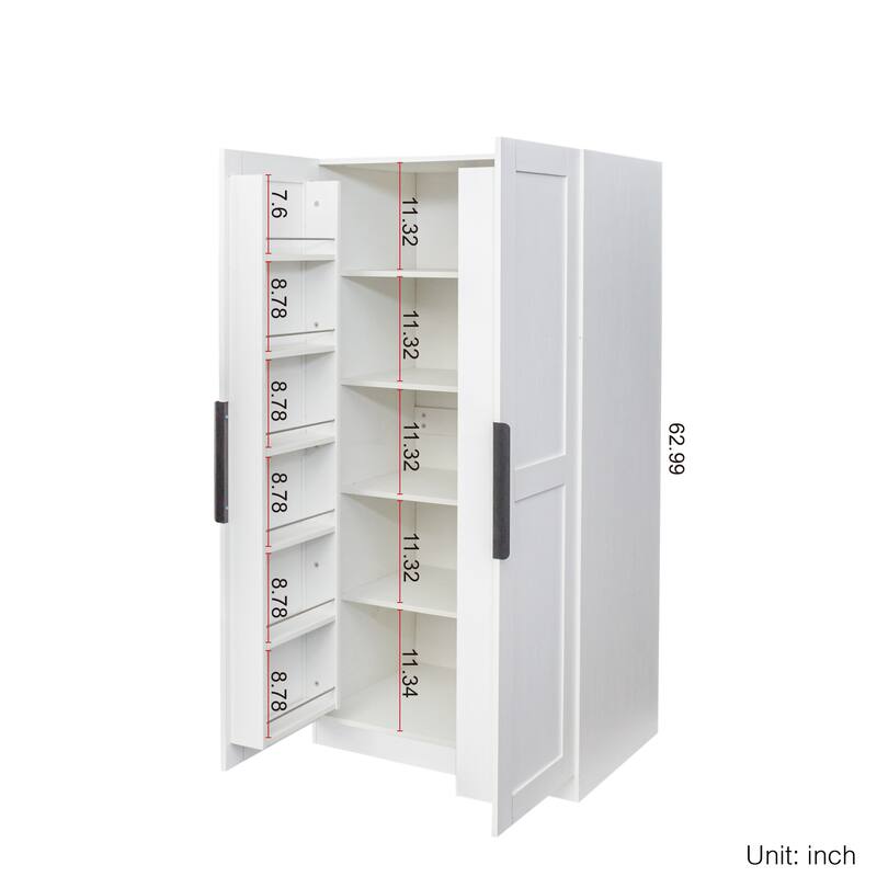 Roomfitters 62.99" Kitchen Pantry Cabinet, Freestanding Buffet Cupboard with Multi-Level Shelves and Doors